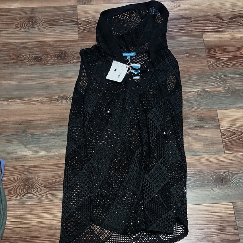 Blue Island Charcoal Lace-Up Mesh Top